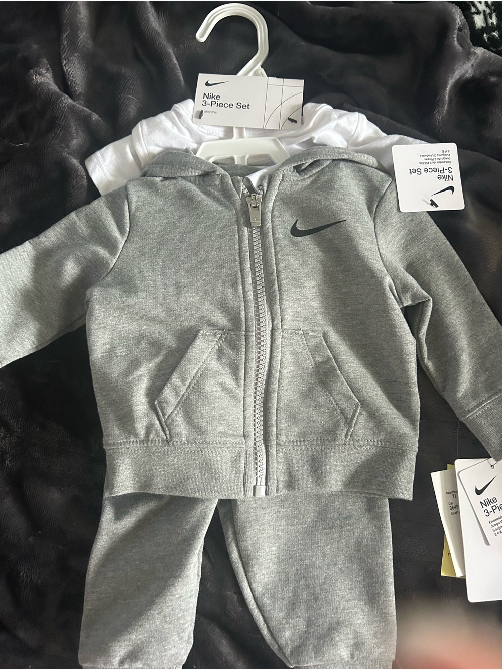 Nike Gray Baby 3-Piece Hoodie Set with White Tee